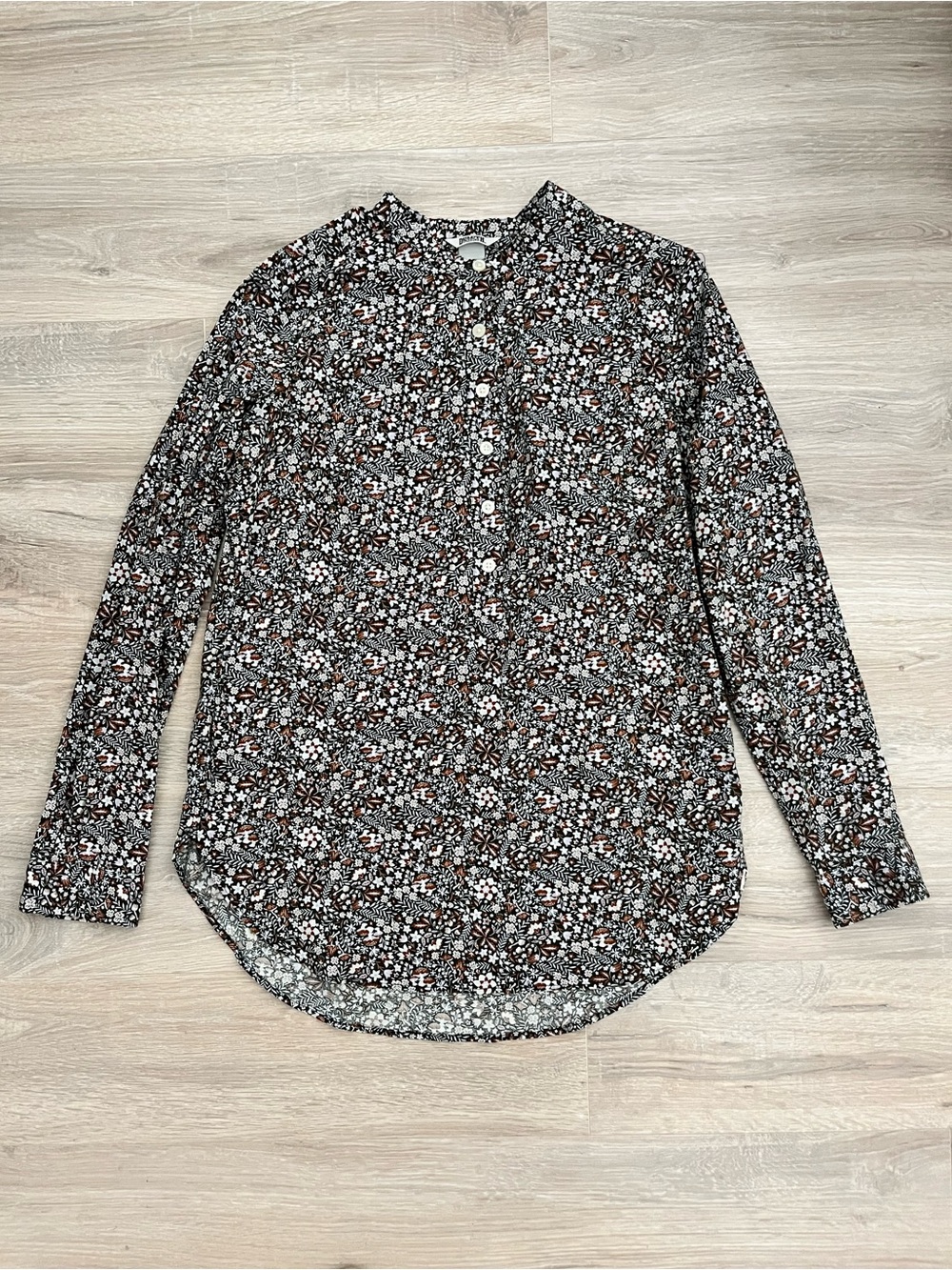 Duluth Trading Co Women's Printmaker Cotton Poplin Long Sleeve Tunic Mushroom M